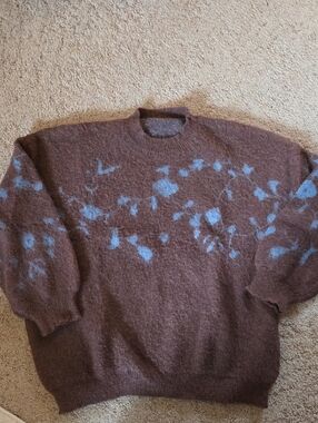 Womens Pkum Crewneck Sweater with Blue Pattern